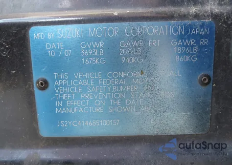 2008 Suzuki Sx4 Sport from USA, damaged, VIN JS2YC414685100157